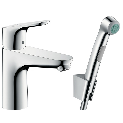 Смеситель для умывальника с гигиеническим душе Hansgrohe Focus 31927000 с донным клапаном Push-Open