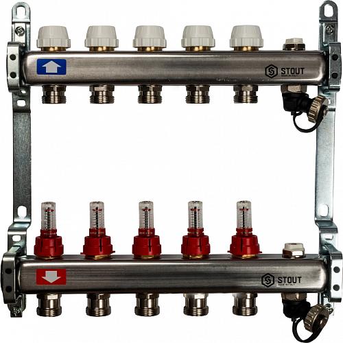 Коллектор из нерж ст. с расходомерами клап вып. воздуха и сливом 5 вых. STOUT