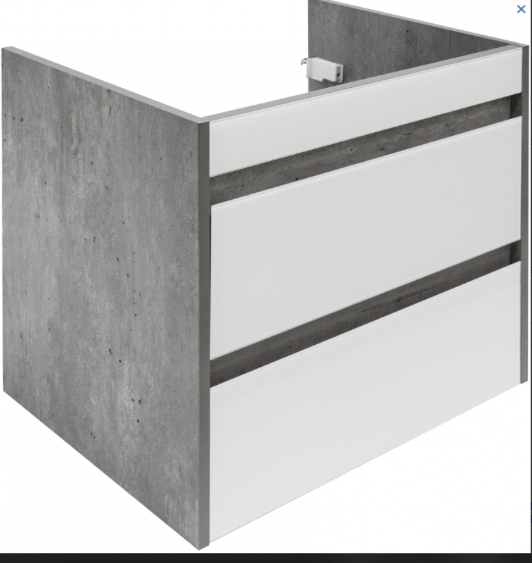 Тумба 60 "Монако" подвесная Слим (Марко 60) 2 ящ PLUS Бетон/бел. лакобель